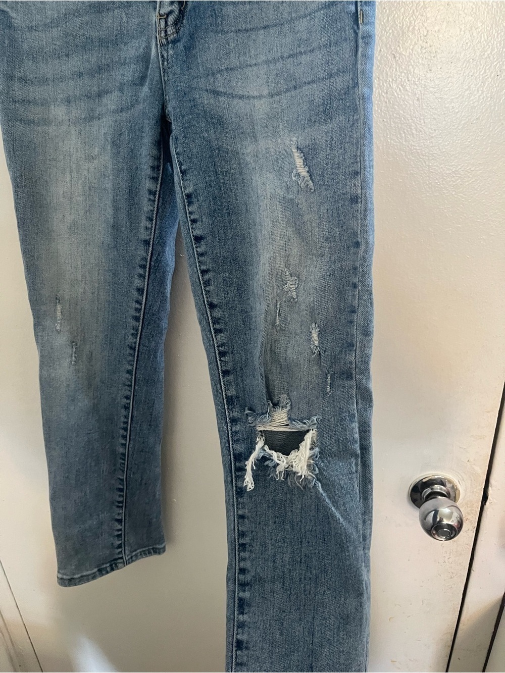 Light Blue Straight-Leg Distressed Jeans - Picture 2 of 6